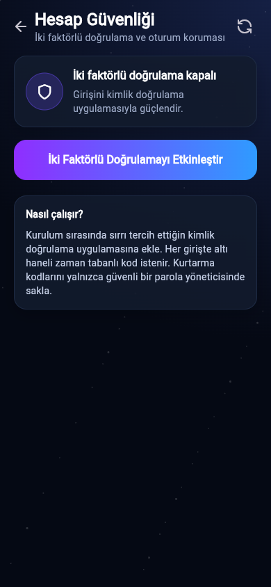 Mentora hesap güvenliği ekranı