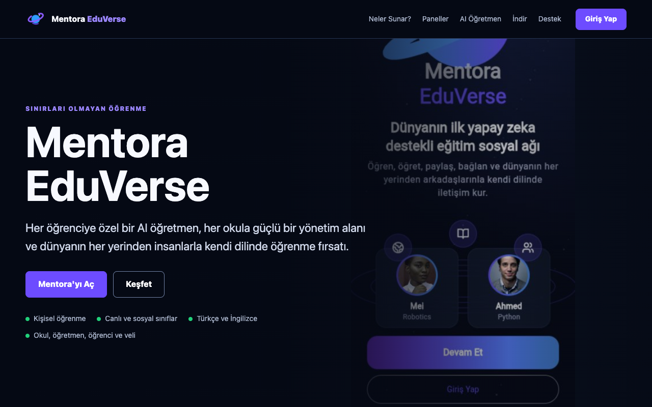 Mentora landing sayfası