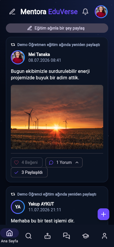 Öğrenci sosyal ana sayfası