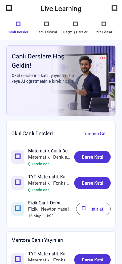 Mentora öğrenci canlı ders merkezi